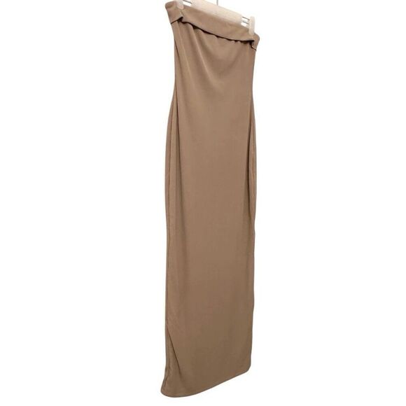 BTFBM Strapless Tube Knit Backless Slit Formal Bodycon Beige Maxi Dress Small - Picture 2 of 5